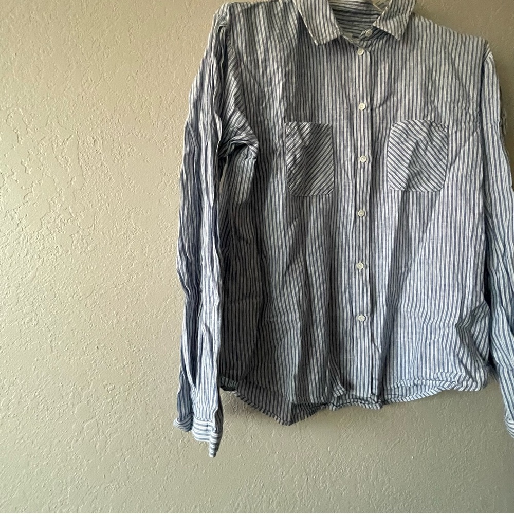 Treasure & Bond, Women’s Blue & White Striped Longsleeve Button Shirt, Size S - Picture 3 of 6
